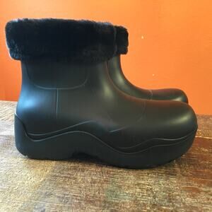 Noize Fur Lined Rain Boot Womens 37 7 Black Warm Weather Waterproof Vegan Ankle